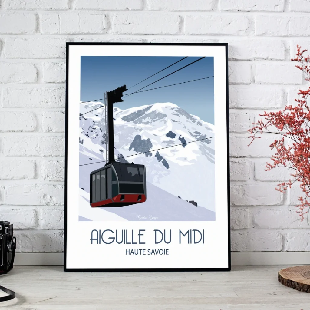 Poster de la télécabine de l'aiguille du midi dans les alpes Haute Savoie